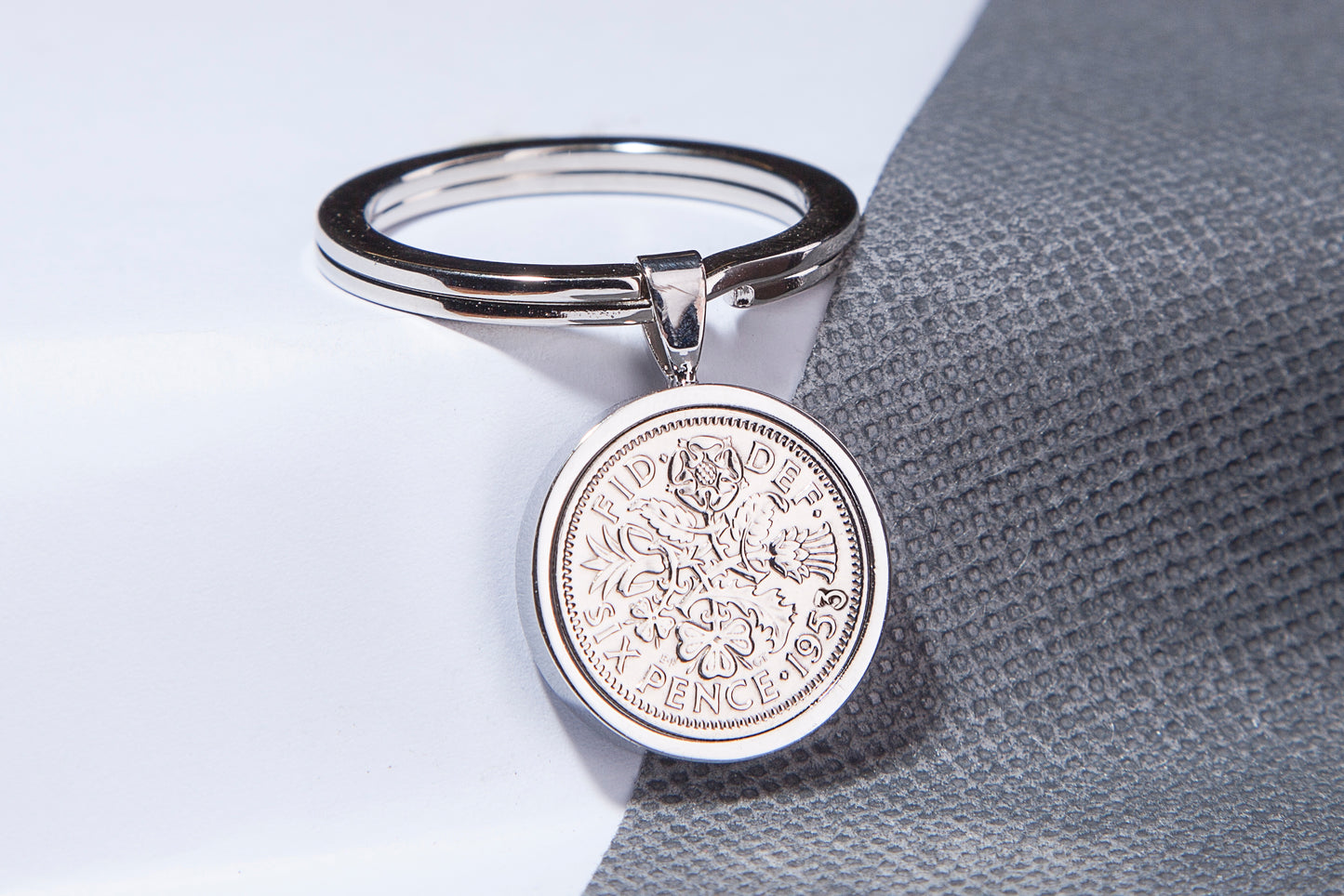 1953 Sixpence Keyring - 71st Birthday Gift - Choose Colour and Engraving