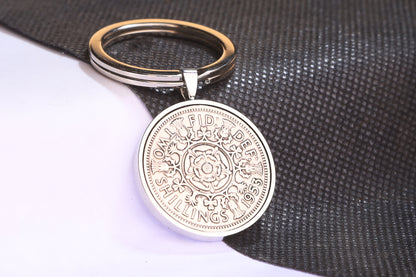 1953 Florin Keyring - 71st Birthday Gift - Choose Colour and Engraving