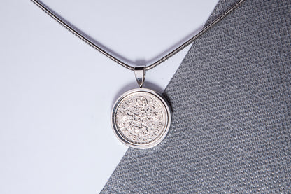 1953 Sixpence Pendant - 71st Birthday Gift - Choose Colour and Engraving