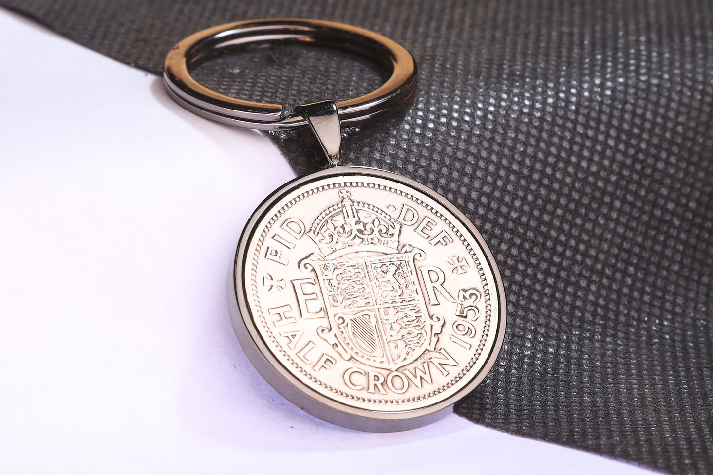 1953 Half Crown Keyring - 71st Birthday Gift - Choose Colour and Engraving