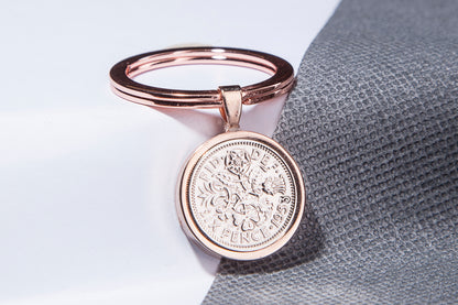 1953 Sixpence Keyring - 71st Birthday Gift - Choose Colour and Engraving