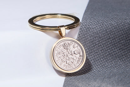 1953 Sixpence Keyring - 71st Birthday Gift - Choose Colour and Engraving