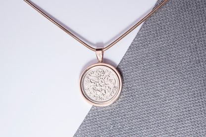 1953 Sixpence Pendant - 71st Birthday Gift - Choose Colour and Engraving