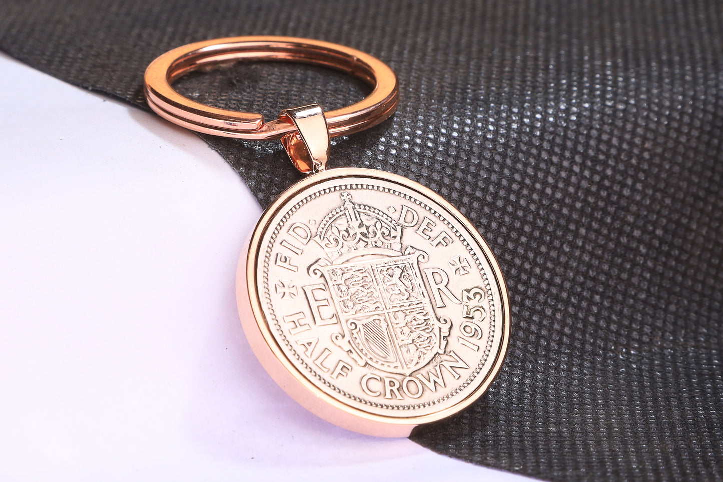 1953 Half Crown Keyring - 71st Birthday Gift - Choose Colour and Engraving