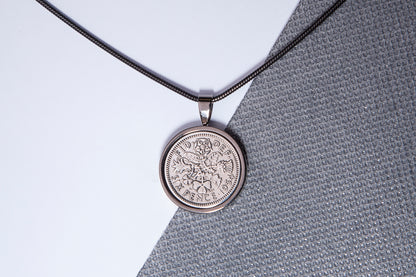 1954 Sixpence Pendant - 70th Birthday Gift - Choose Colour and Engraving