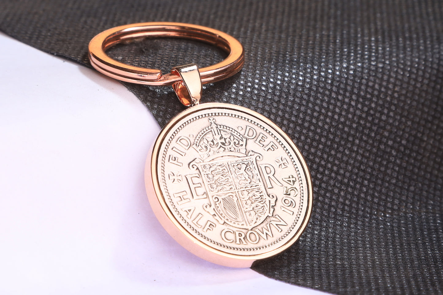 1954 Half Crown Keyring - 70th Birthday Gift - Choose Colour and Engraving