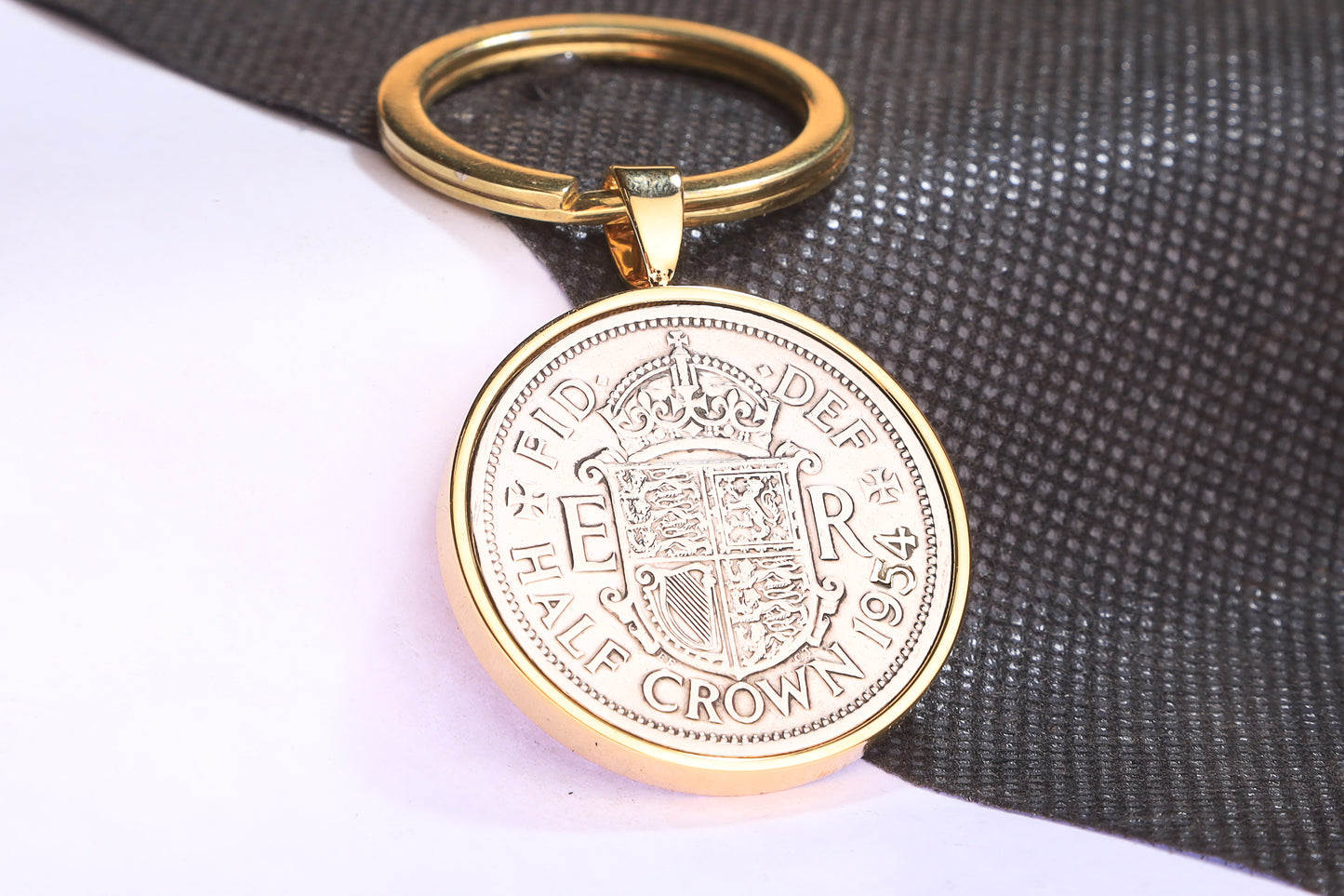 1954 Half Crown Keyring - 70th Birthday Gift - Choose Colour and Engraving