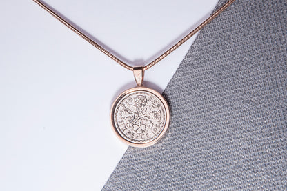 1954 Sixpence Pendant - 70th Birthday Gift - Choose Colour and Engraving