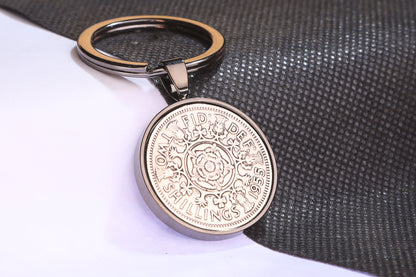 1955 Florin Keyring - 69th  Birthday Gift - Choose Colour and Engraving