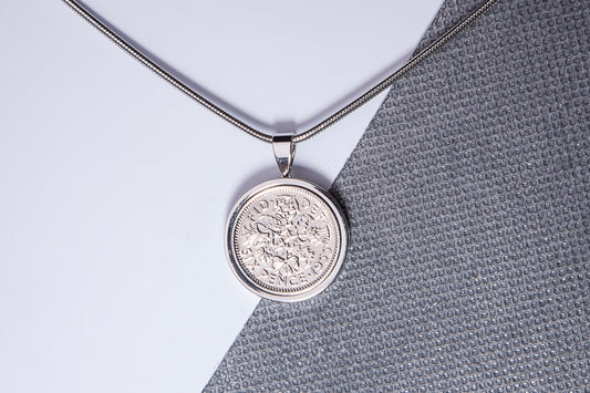 1955 Sixpence Pendant - 69th Birthday Gift - Choose Colour and Engraving