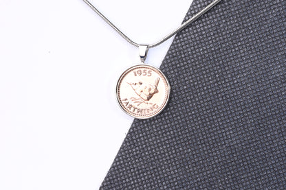 1955 Farthing Pendant - 69th Birthday Gift - Choose Colour and Engraving