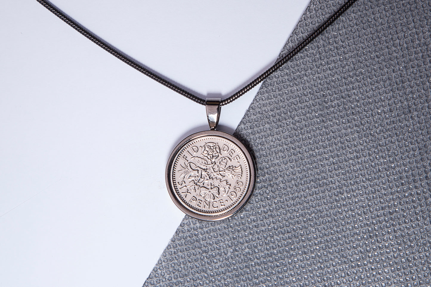 1955 Sixpence Pendant - 69th Birthday Gift - Choose Colour and Engraving