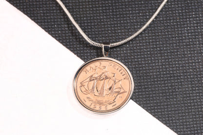 1956 Half Penny  Pendant - 68th  Birthday Gift - Choose Colour and Engraving