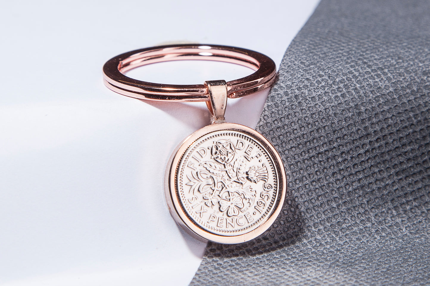 1956 Sixpence Keyring - 68th Birthday Gift - Choose Colour and Engraving