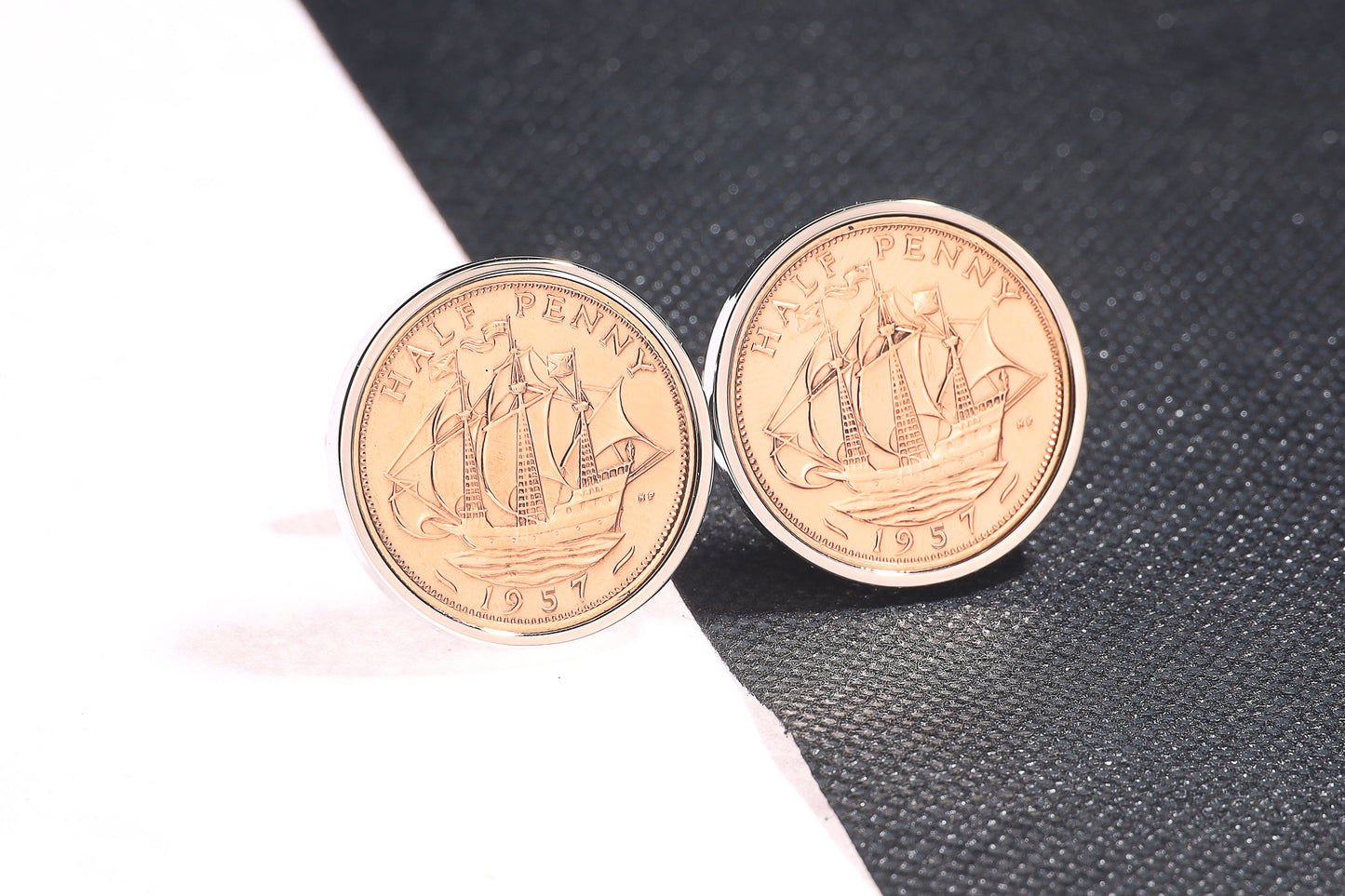 1957 67th Birthday Half Penny Cufflinks-Choose Colour and Orientation