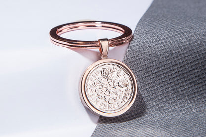 1959 Sixpence Keyring - 65th Birthday Gift - Choose Colour and Engraving