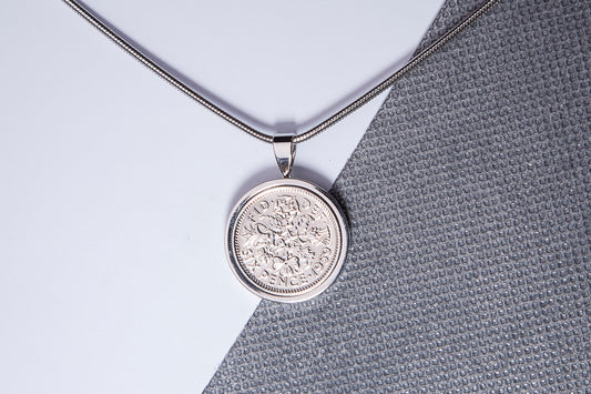 1959 Sixpence Pendant - 65th Birthday Gift - Choose Colour and Engraving