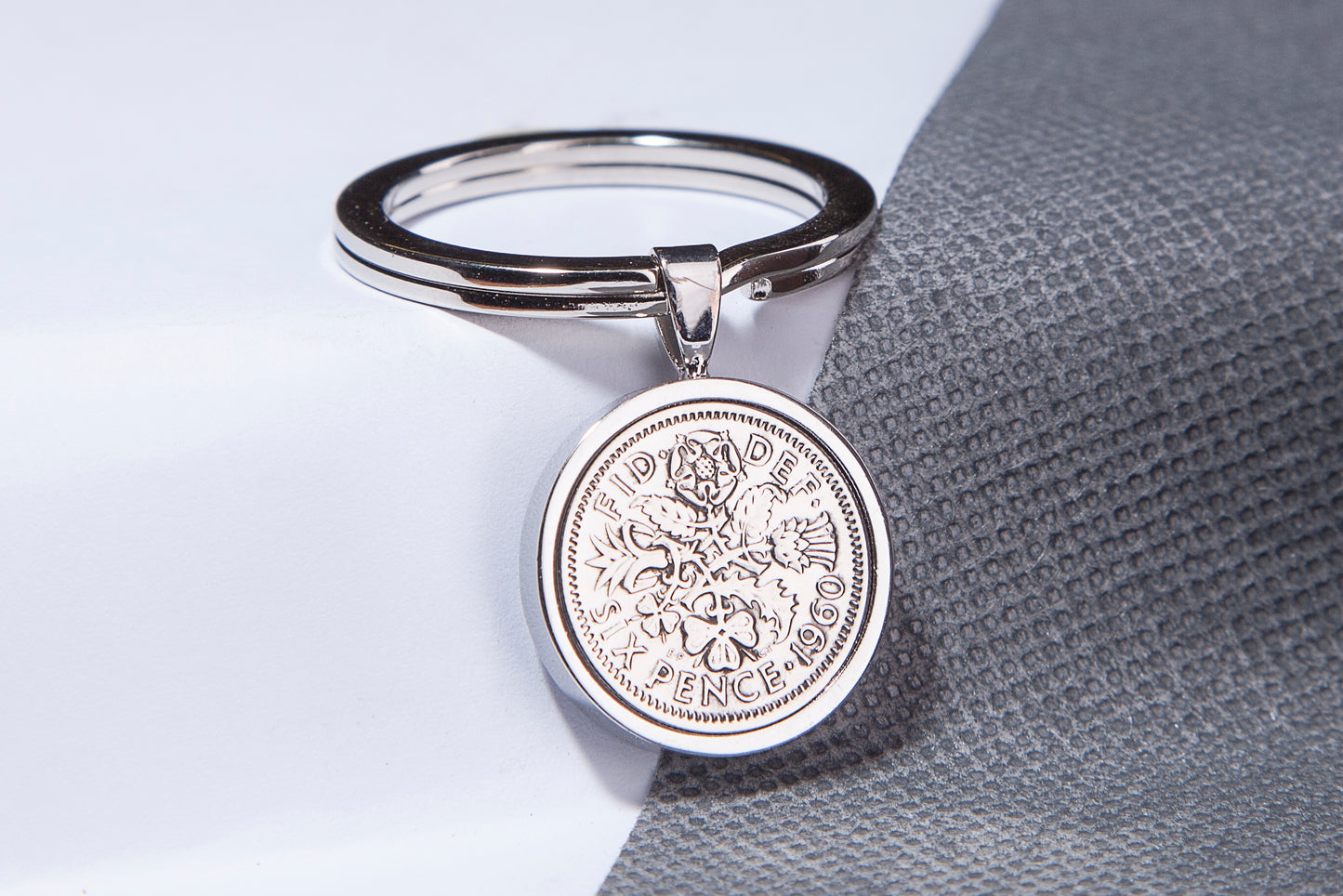 1960 Sixpence Keyring - 64th Birthday Gift - Choose Colour and Engraving