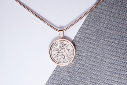 1960 Sixpence Pendant - 64th Birthday Gift - Choose Colour and Engraving