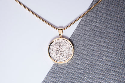 1960 Sixpence Pendant - 64th Birthday Gift - Choose Colour and Engraving