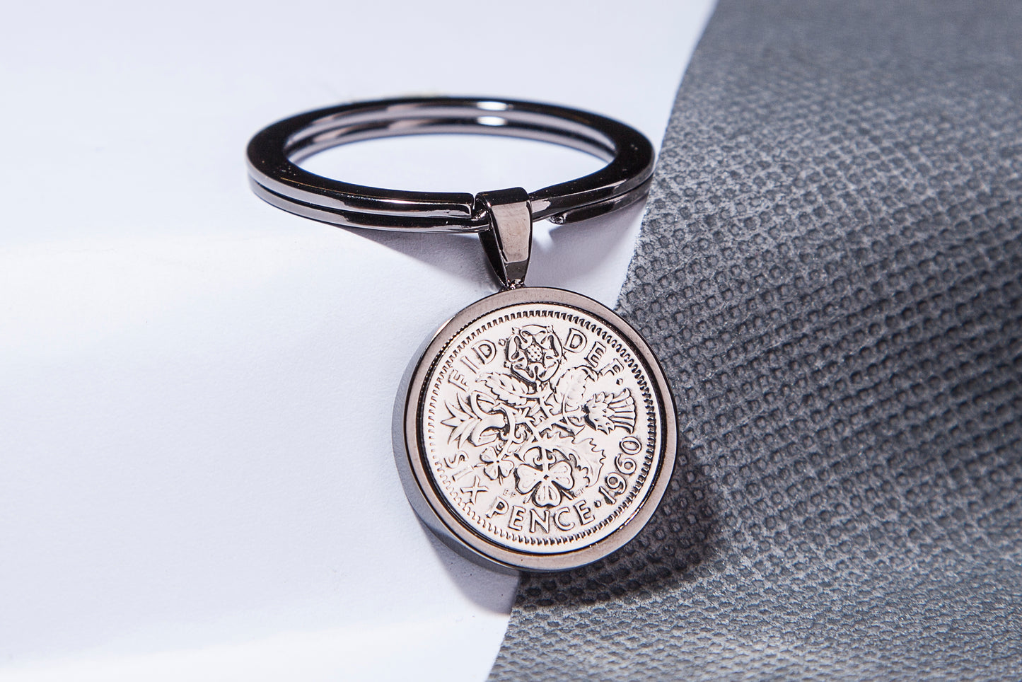 1960 Sixpence Keyring - 64th Birthday Gift - Choose Colour and Engraving