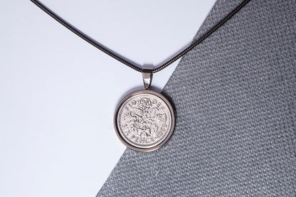 1960 Sixpence Pendant - 64th Birthday Gift - Choose Colour and Engraving