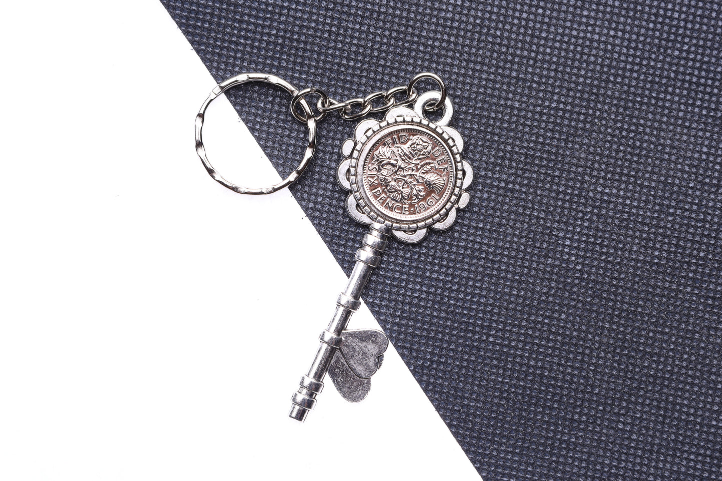 1961 63rd Birthday Luck Sixpence Two Hearts Keyring