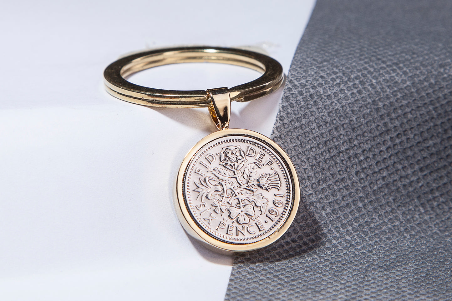 1961 Sixpence Keyring - 63rd Birthday Gift - Choose Colour and Engraving