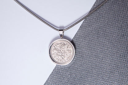 1961 Sixpence Pendant - 63rd Birthday Gift - Choose Colour and Engraving