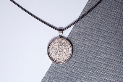 1961 Sixpence Pendant - 63rd Birthday Gift - Choose Colour and Engraving