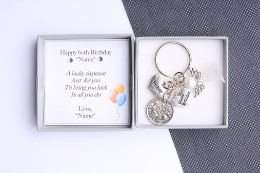 60th Birthday Lucky Sixpence Keyring - For Him