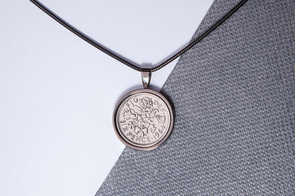 1964 Sixpence Pendant - 60th Birthday Gift - Choose Colour and Engraving