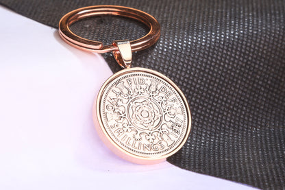 1967 Florin Keyring - 57th Birthday Gift - Choose Colour and Engraving