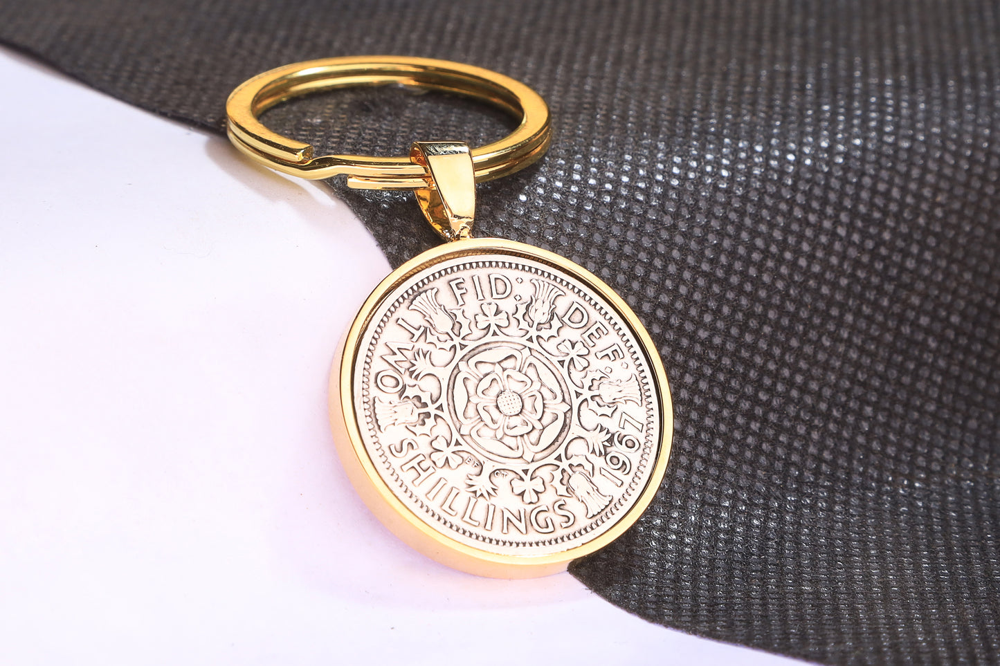 1967 Florin Keyring - 57th Birthday Gift - Choose Colour and Engraving