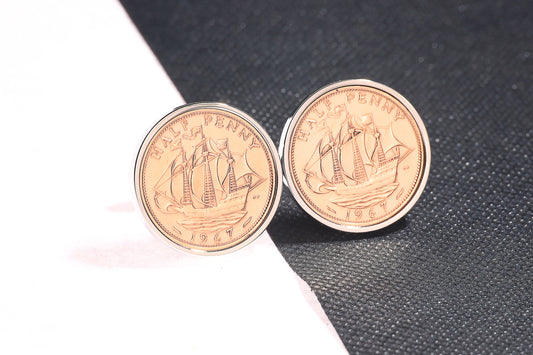 1967 57th Birthday Half Penny Cufflinks-Choose Colour and Orientation