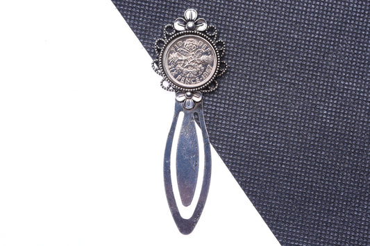 1967 57th Birthday Lucky Sixpence Flower Design Bookmark