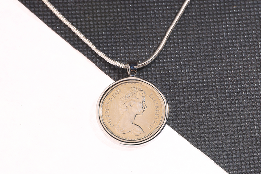 1968 Old Five Pence Pendant - 56th  Birthday Gift - Choose Colour and Engraving