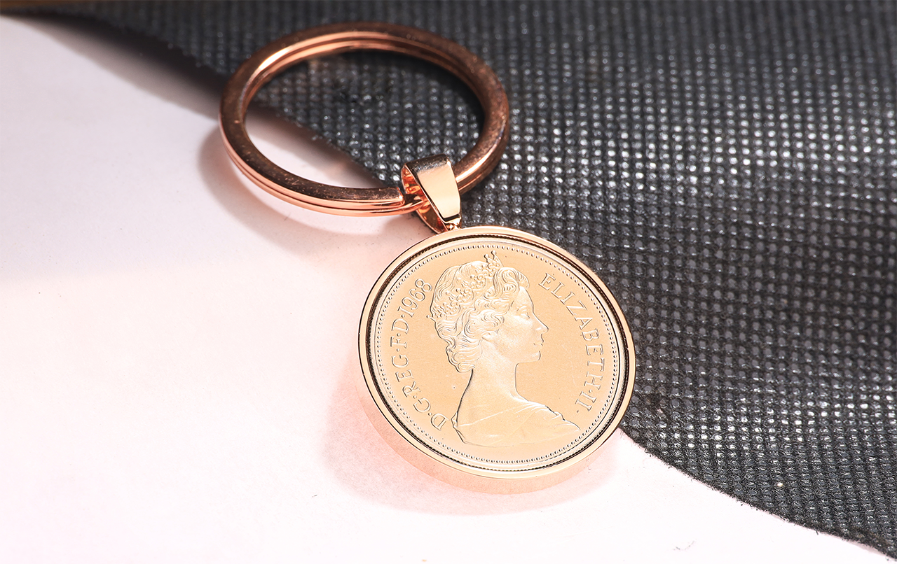 1968 Old Ten Pence Keyring - 56th Birthday Gift - Choose Colour and Engraving