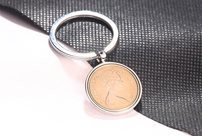 1968 Old Five Pence Keyring - 56th Birthday Gift - Choose Colour and Engraving