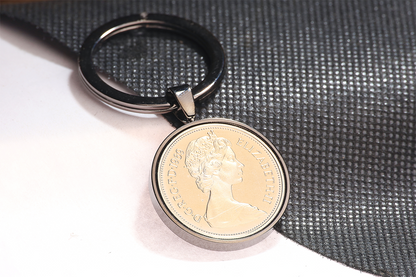 1969 Old Ten Pence Keyring - 55th Birthday Gift - Choose Colour and Engraving