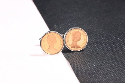 1971 Decimal One Pence Cufflinks - 53rd Birthday Gift-Choose Your Colour