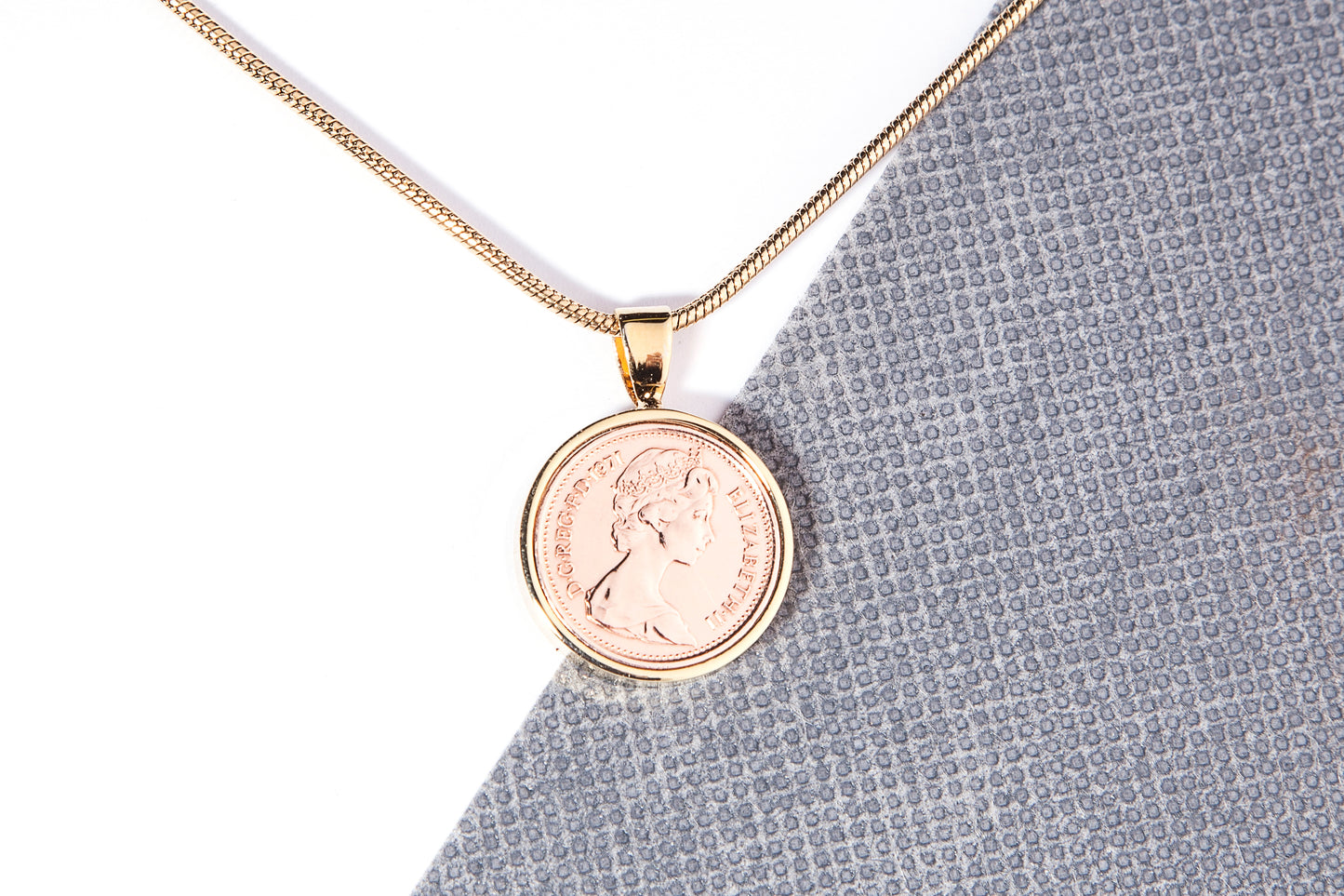 1971 Decimal Half Penny  Pendant - 53rd  Birthday Gift - Choose Colour and Engraving