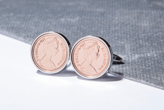 1971 Decimal  Half Penny Cufflinks - 53rd Birthday - Choose Colour and Orientation