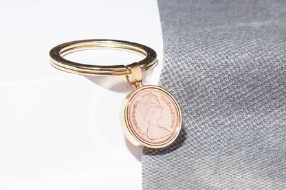 1971 Decimal Half Penny Keyring - 53rd Birthday Gift - Choose Colour and Engraving