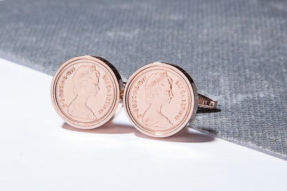 1971 Decimal  Half Penny Cufflinks - 53rd Birthday - Choose Colour and Orientation