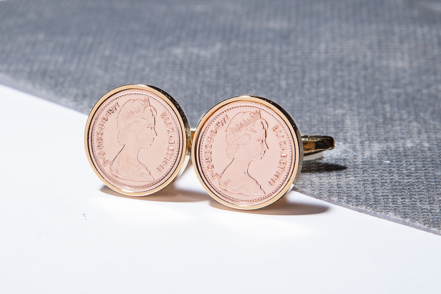 1971 Decimal  Half Penny Cufflinks - 53rd Birthday - Choose Colour and Orientation