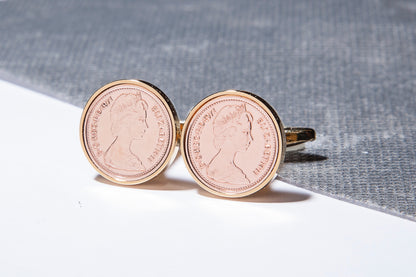 1971 Decimal  Half Penny Cufflinks - 53rd Birthday - Choose Colour and Orientation