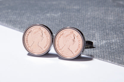 1971 Decimal  Half Penny Cufflinks - 53rd Birthday - Choose Colour and Orientation