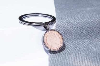 1971 Decimal Half Penny Keyring - 53rd Birthday Gift - Choose Colour and Engraving