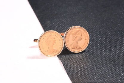 1971 Decimal One Pence Cufflinks - 53rd Birthday Gift-Choose Your Colour